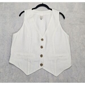 Academia Edwardian Top Vest Women M 10 Collegecore White Linen Coastal Librarian